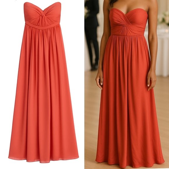 Jenny Yoo Aidan Convertible Strapless Chiffon Bridesmaid Formal Gown Coral 6 - Picture 1 of 15